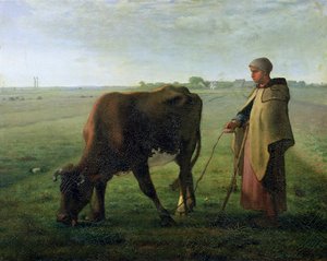 彼女の牛を放牧する女性、1858 作： Jean Francois Millet